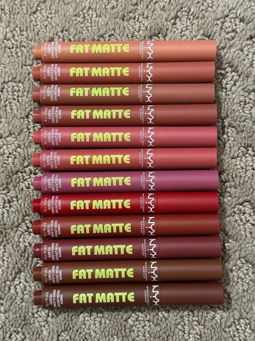 BRAND NEW NYX Fat Matte Lipstick Lot of 12 Full Size Smooth Lipsticks - Picture 2 of 7